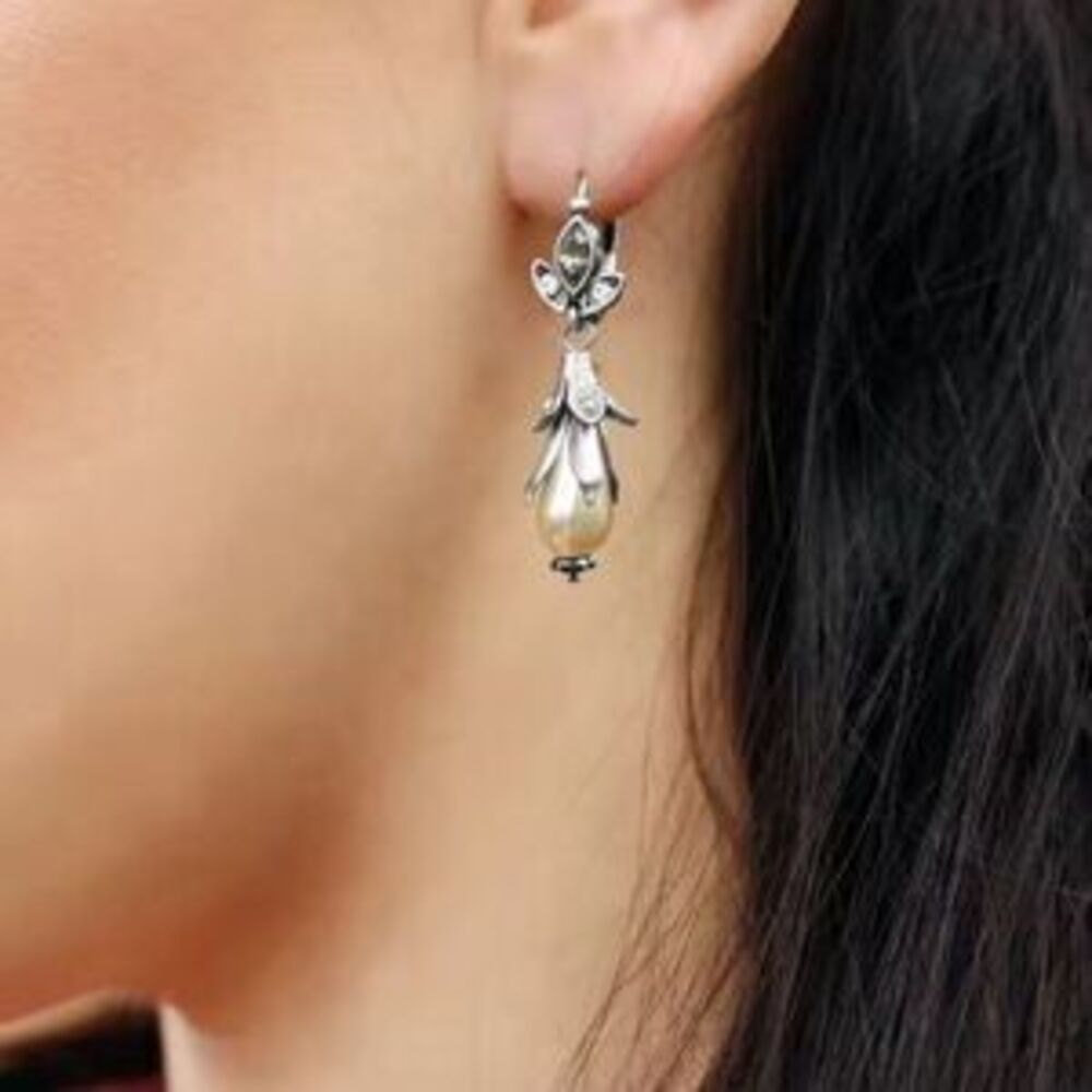 Vintage Marquis Pearl Silver Earrings